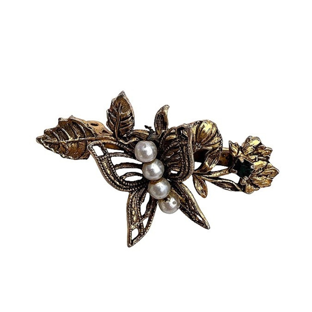 VTG Butterfly Floral Brooch Faux Pearl Floral Butterfly Gold Tone Costume